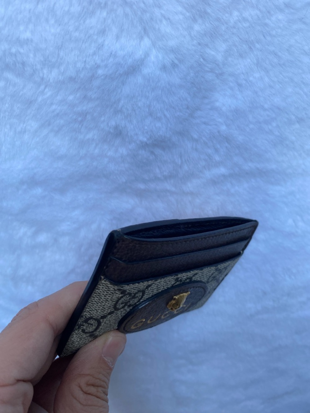 Gucci Brown GG Supreme Card Case with Gold Tiger Accent - Picture 6 of 8